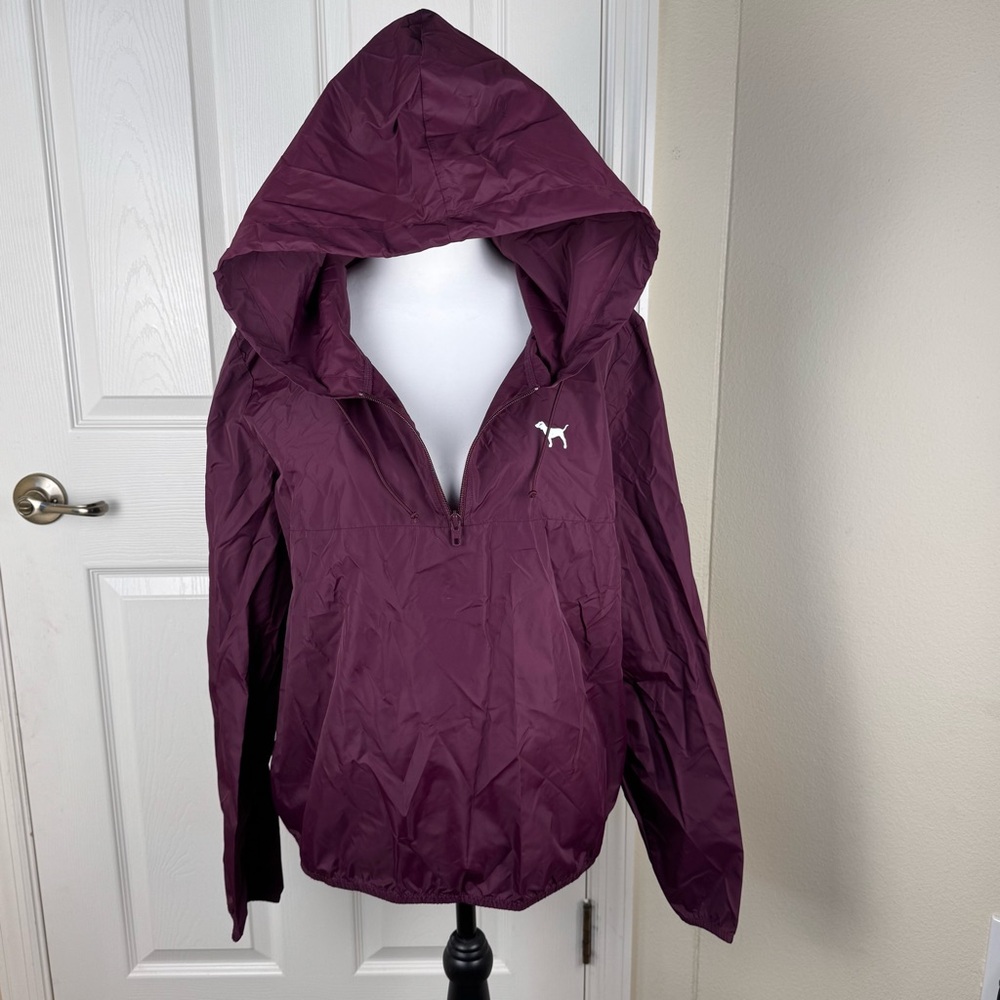 PiNK Victoria’s Secret Windbreaker Hoodie Burgundy 1/4 Zip Pullover Rain Jacket